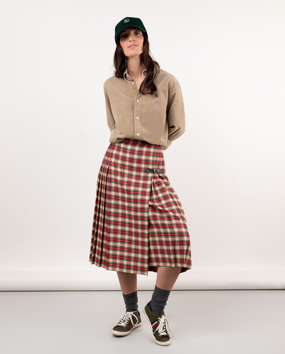 Falda Tablas Tartán Rojo-Crudo