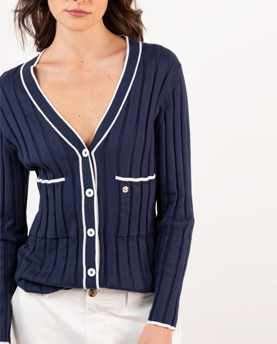 Chaqueta Punto Bolsillos Marino