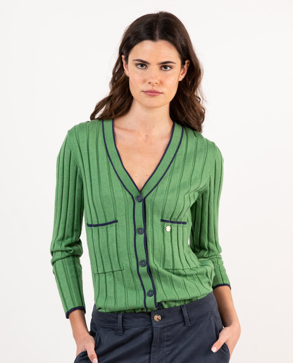 Green Knitted Jacket W Pockets