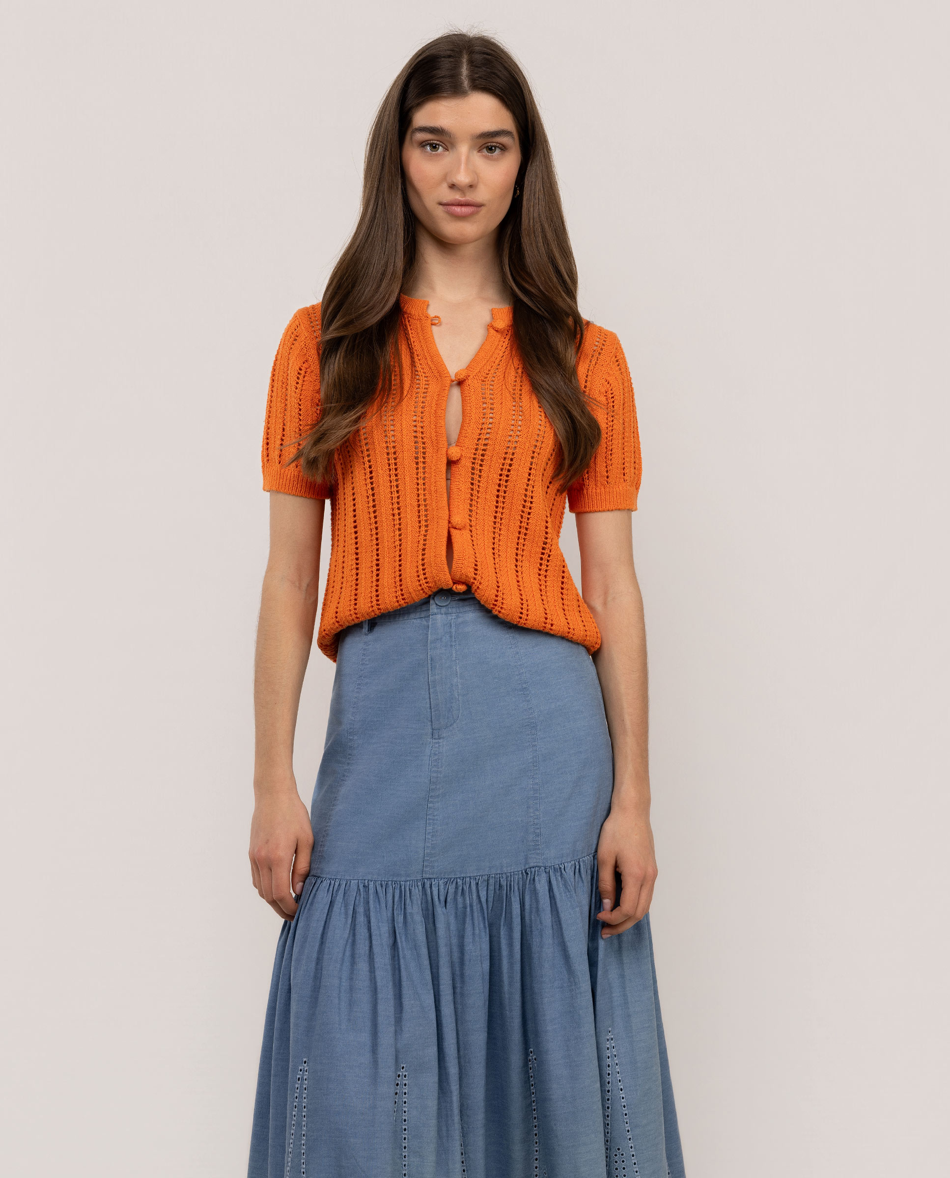 Cárdigan Madison Manga Corta Botones Naranja