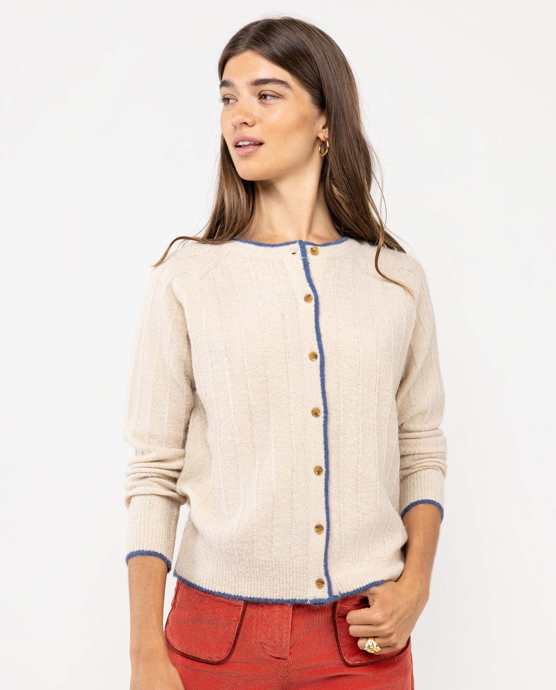 Beige Cardigan W Embellished Details