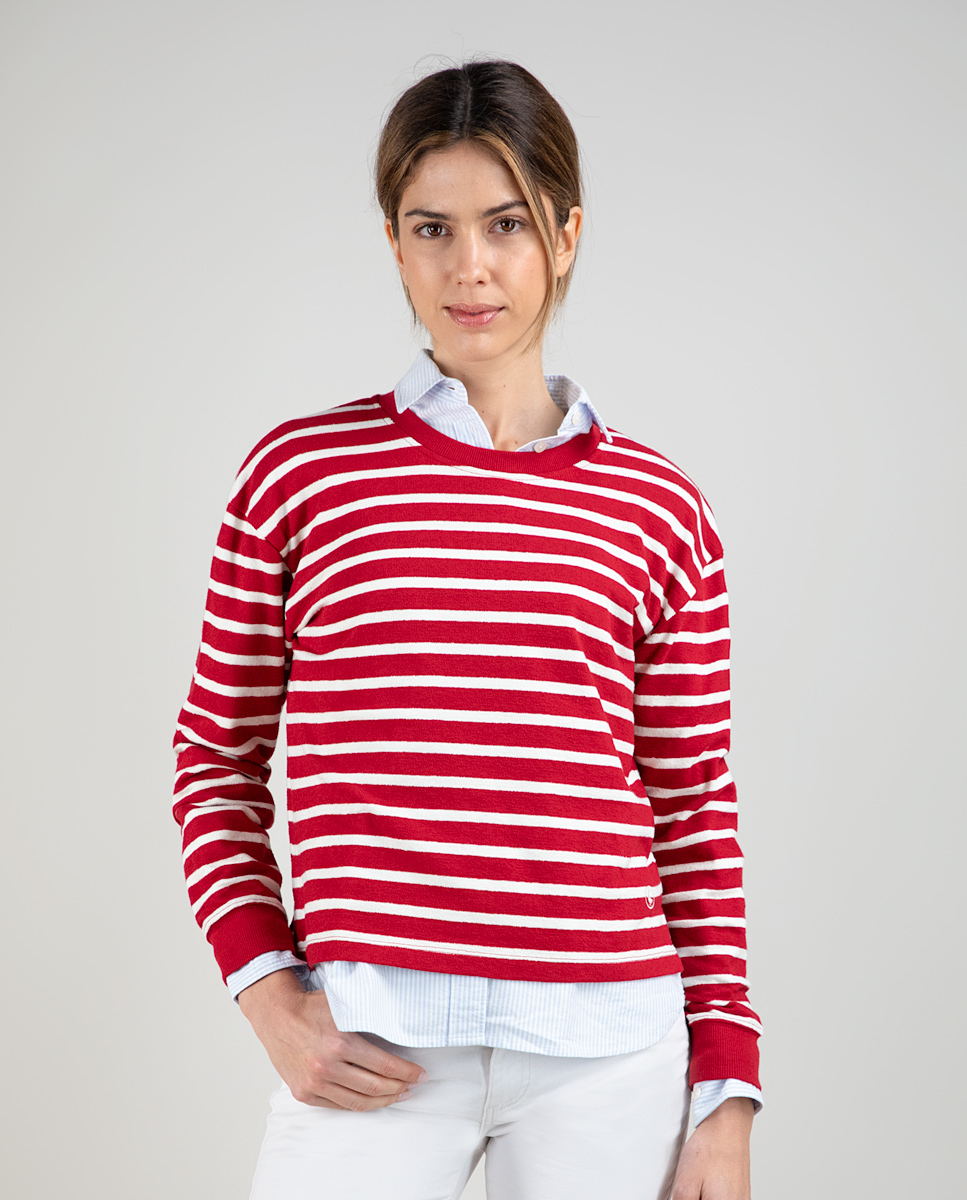 Red Nautical Sweatshirt W Cream Stripe