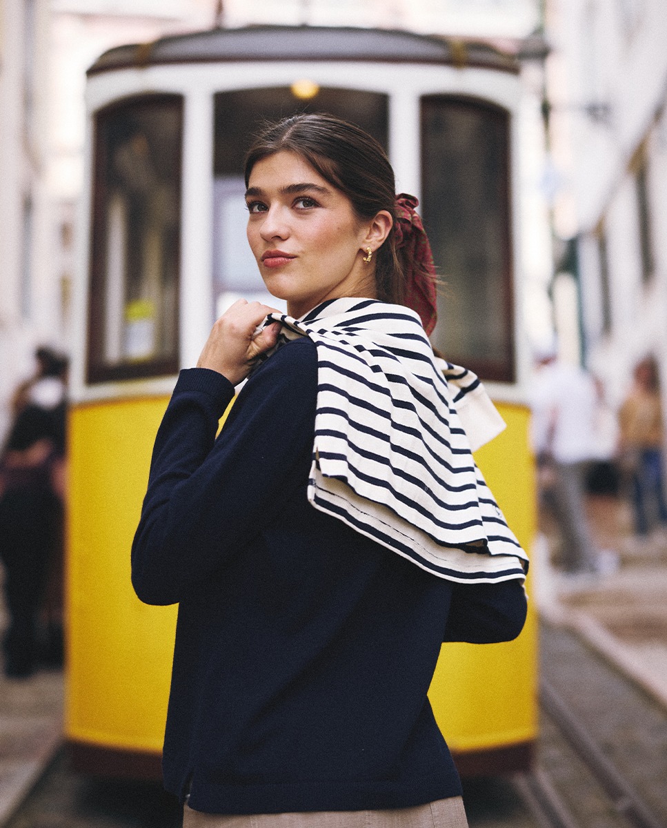 Cream Nautical Sweatshirt W Navy Stripe