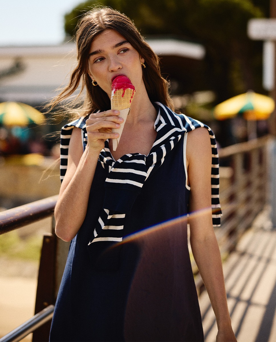 Navy Nautical Sweatshirt W Cream Stripe