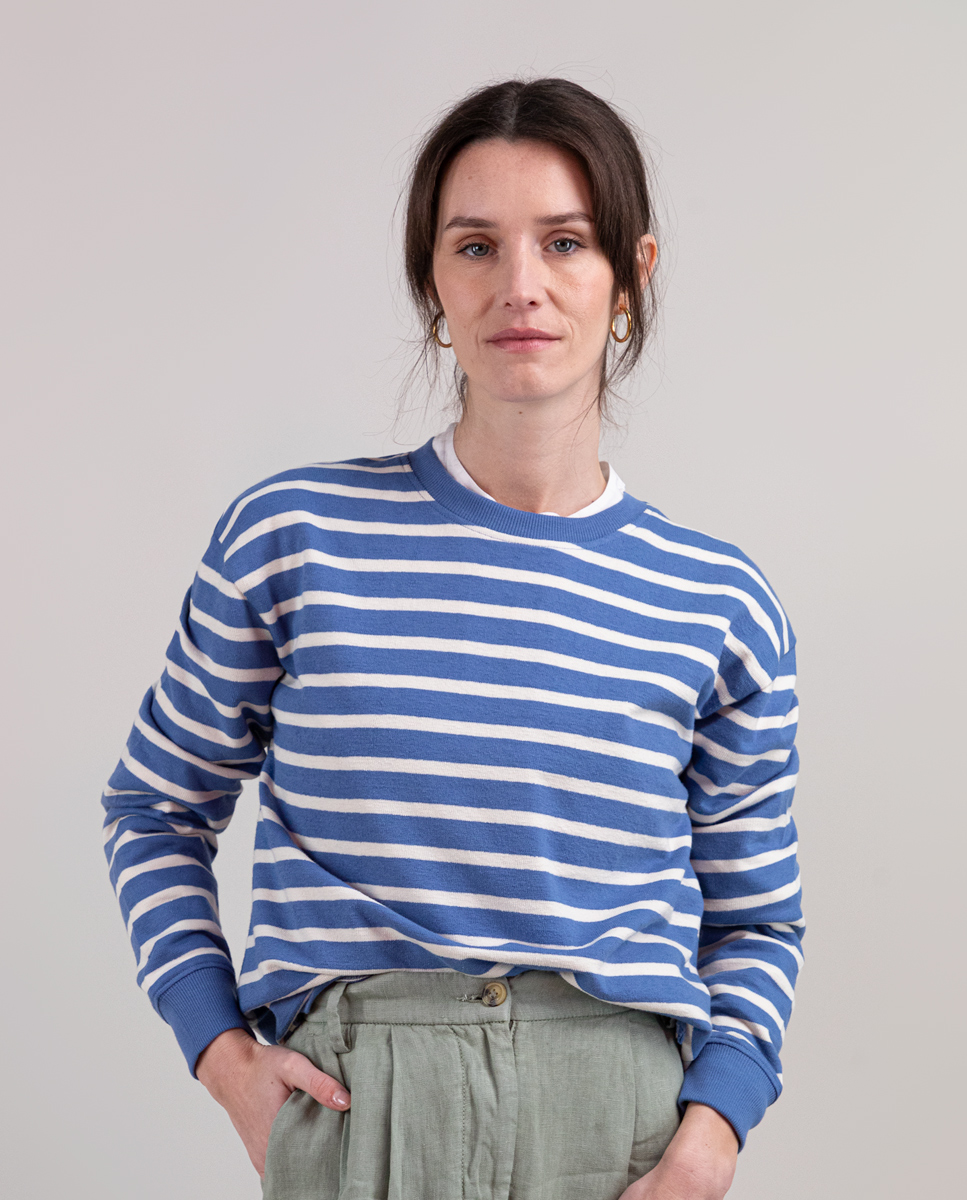 Blue Nautical Sweatshirt W Cream Stripe