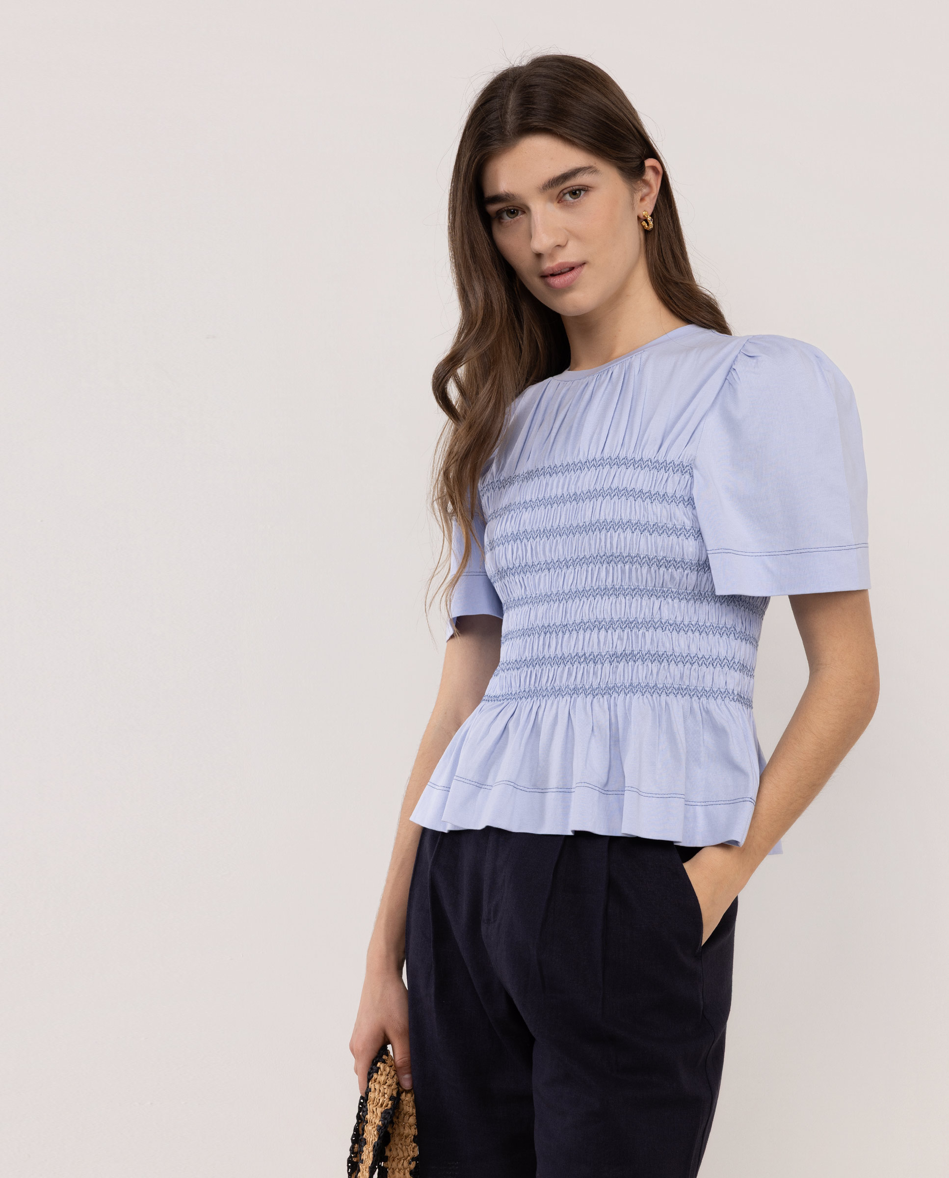 Camiseta Lea Manga Corta Elástico Celeste