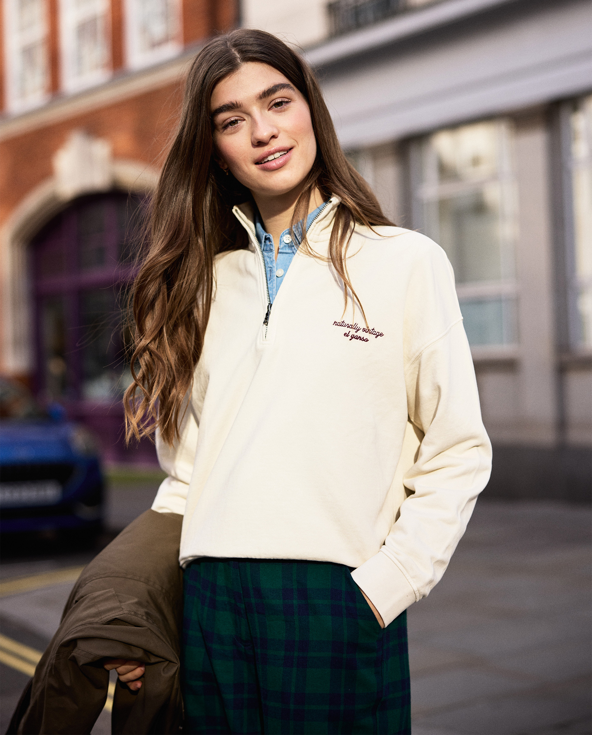 Sudadera Cuello Cremallera Crudo