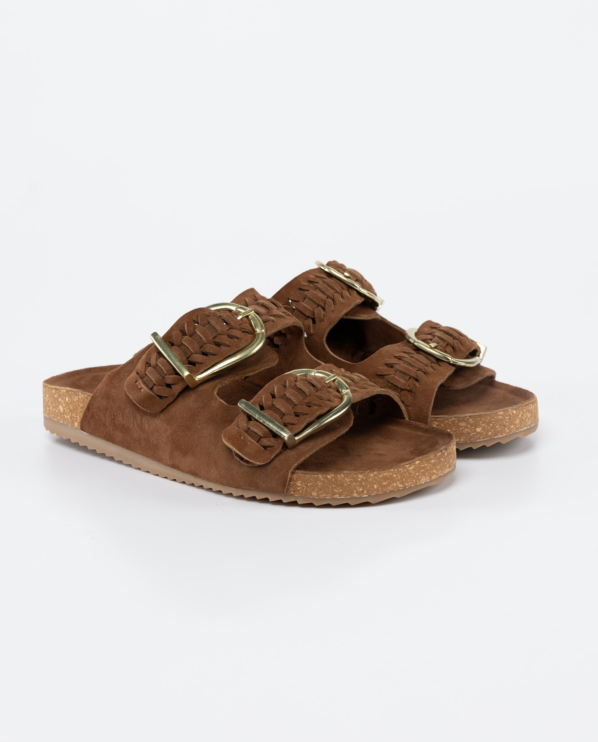 Aria Sandal with Buckles in Brown Suede