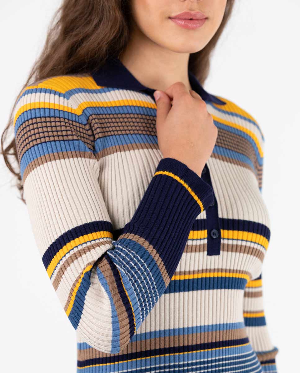 Ribbed Knit Dress W/ Multicolour Stripes