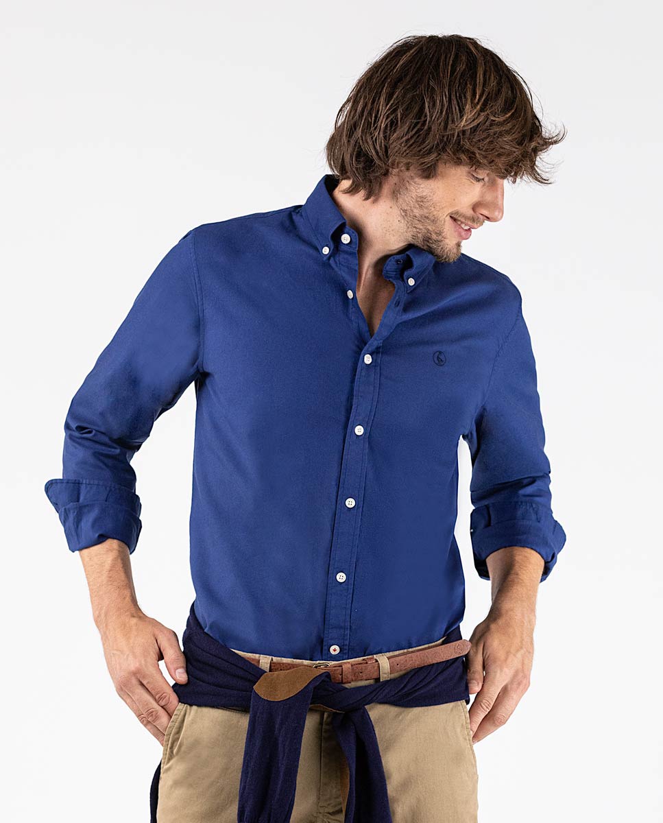 Plain Royal Blue Basket Weave Shirt