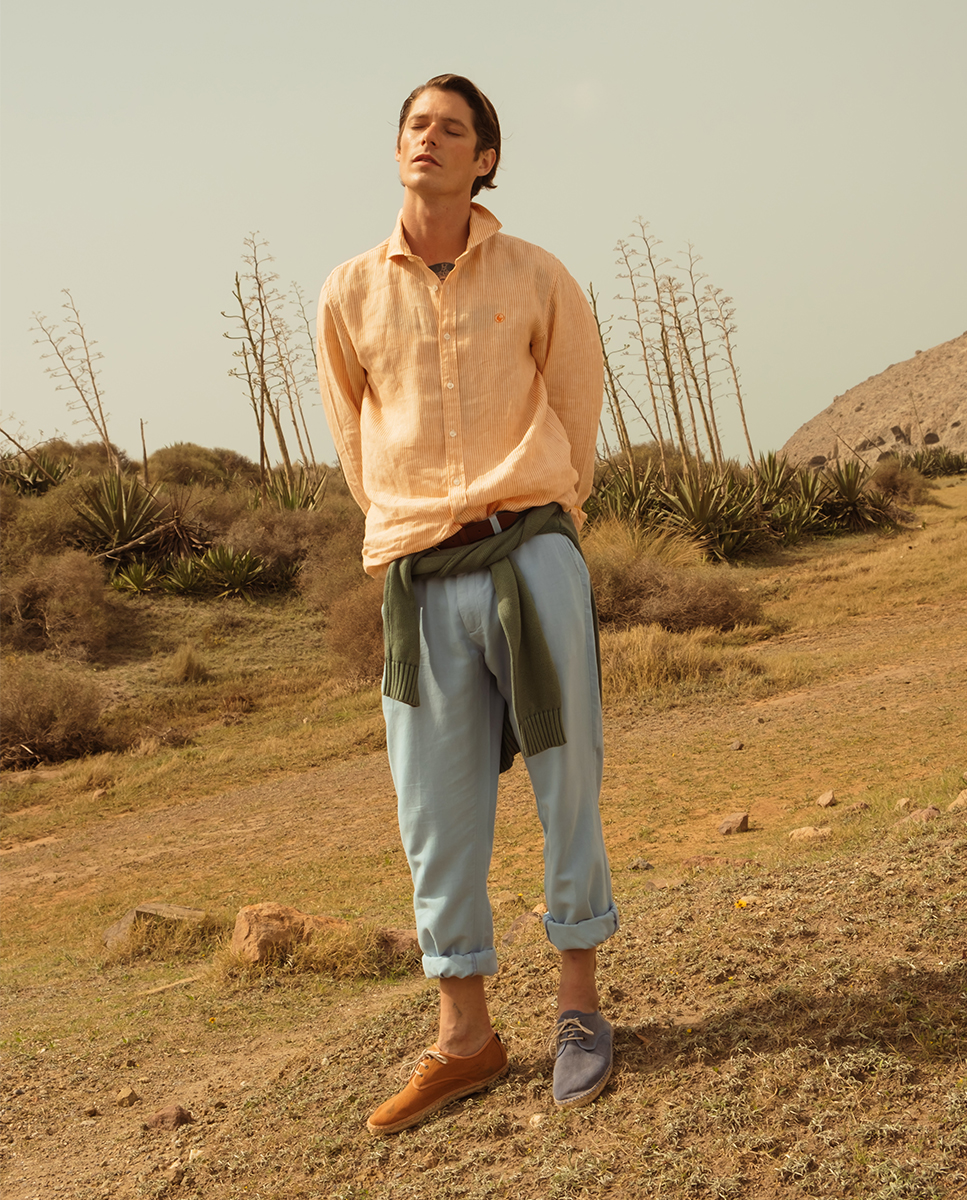 Pantalón Algodón Lino Azul