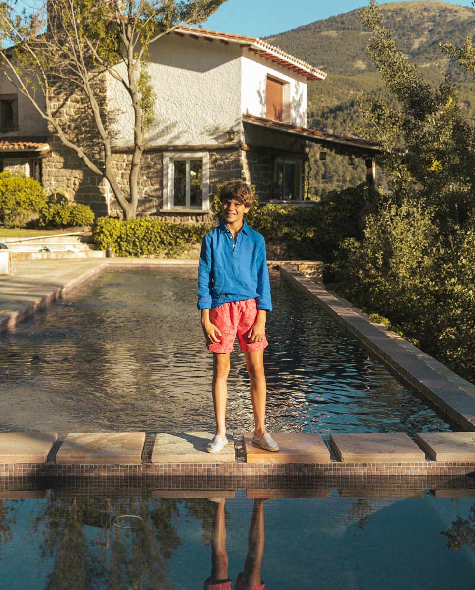 Plain Blue Linen Polera Shirt