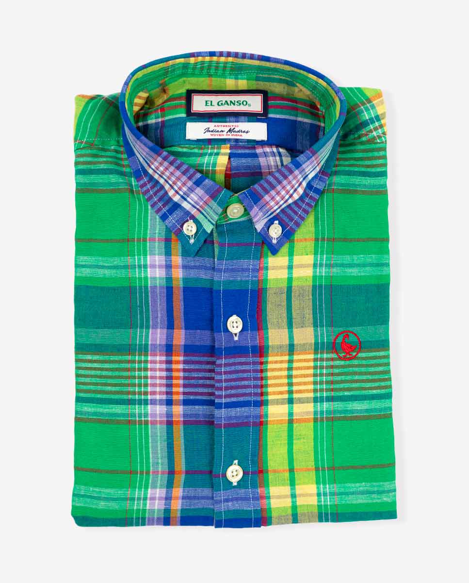 Green Cotton Linen Tartan Shirt