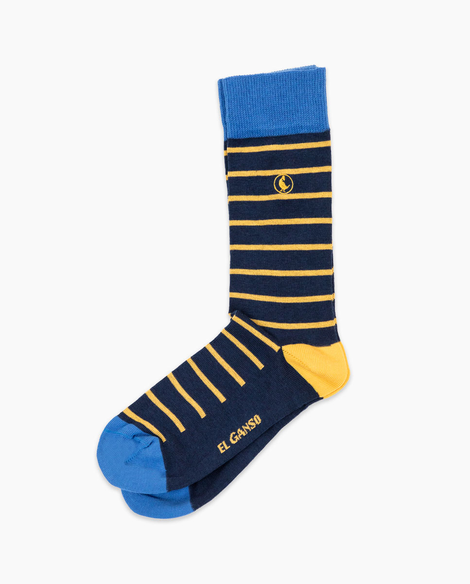 Navy Socks W Yellow Stripes