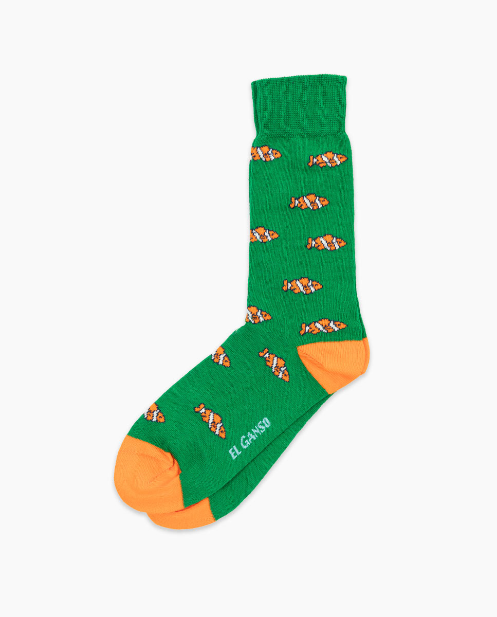 Green Socks W Fish Motifs