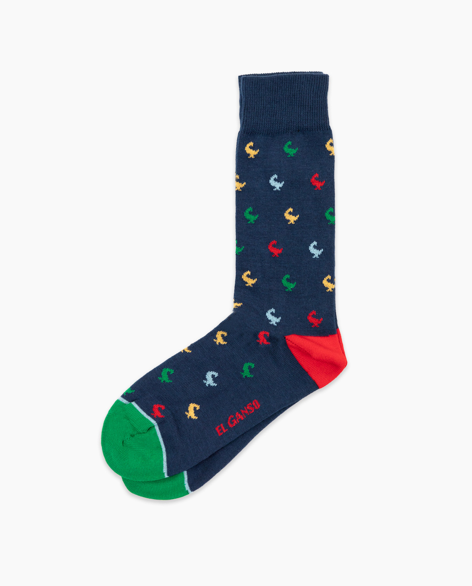 Navy Socks W Geese Motifs