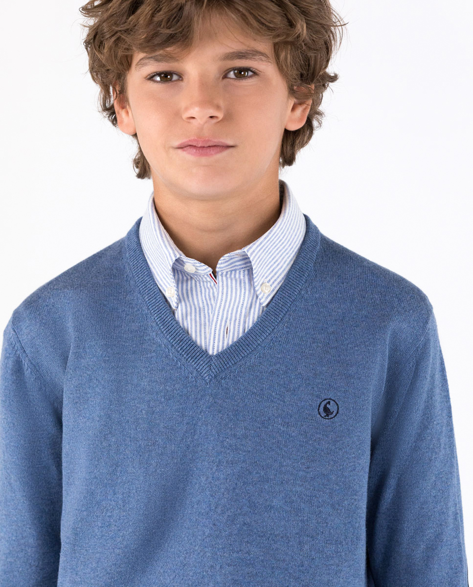 Jersey Cuello Pico Coderas Azul Claro