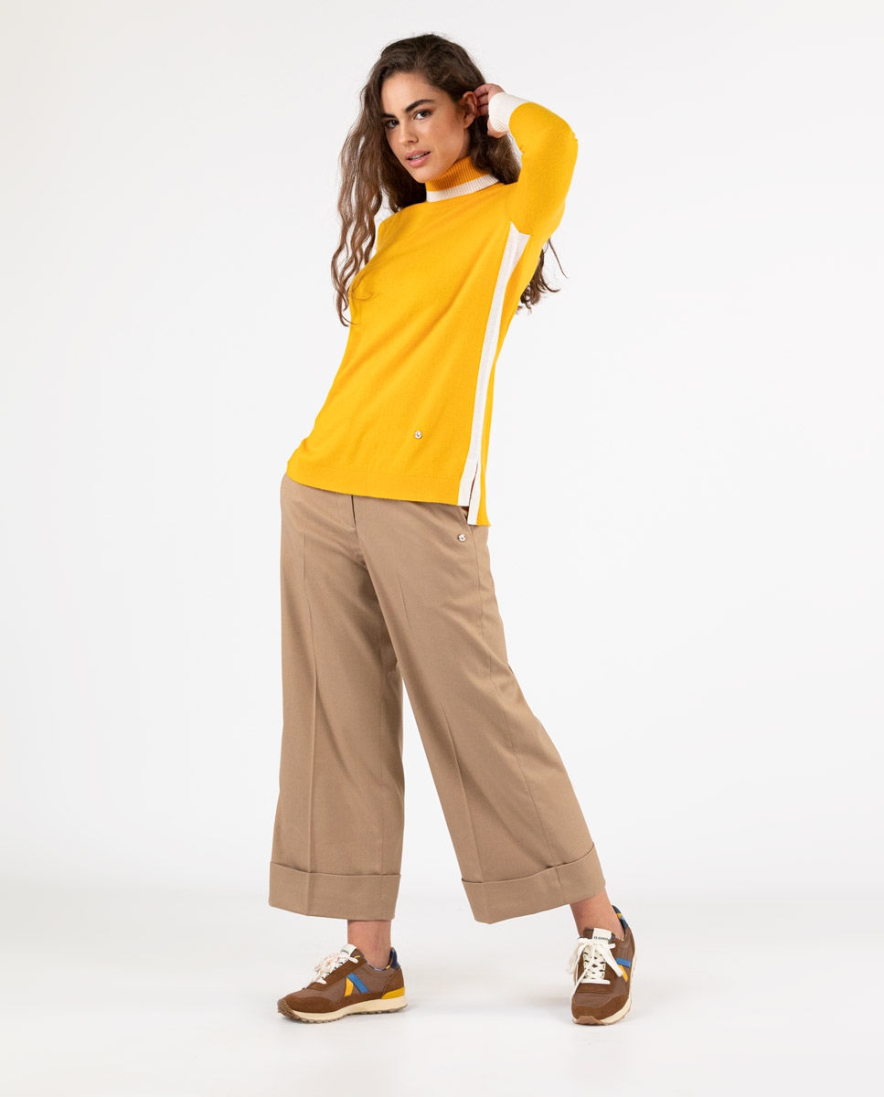 Cropped Camel Trousers W/ Cuff