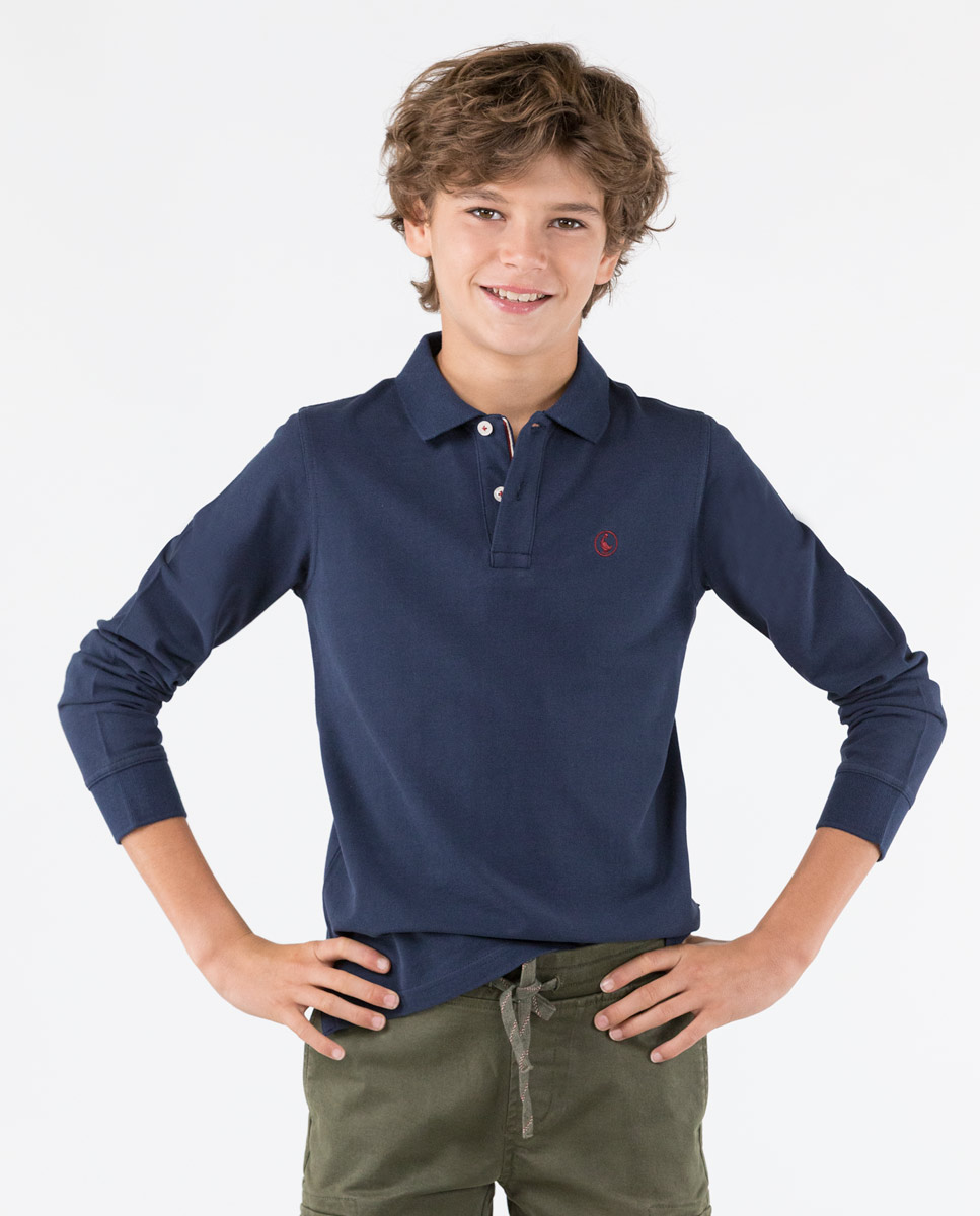 Navy Long-Sleeved Polo Shirt