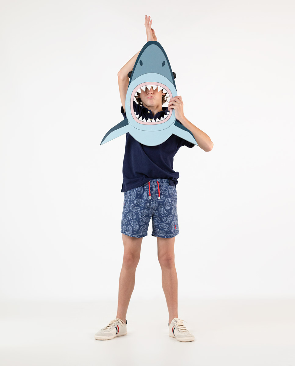 Plain Navy Washed Swimsuit W Print