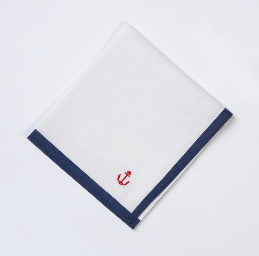 Bright Navy Cream Handkerchief Embroidered Anchor 