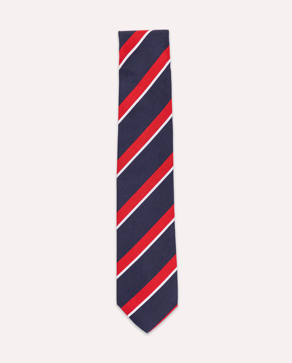 Red Navy Striped Tie White Edging