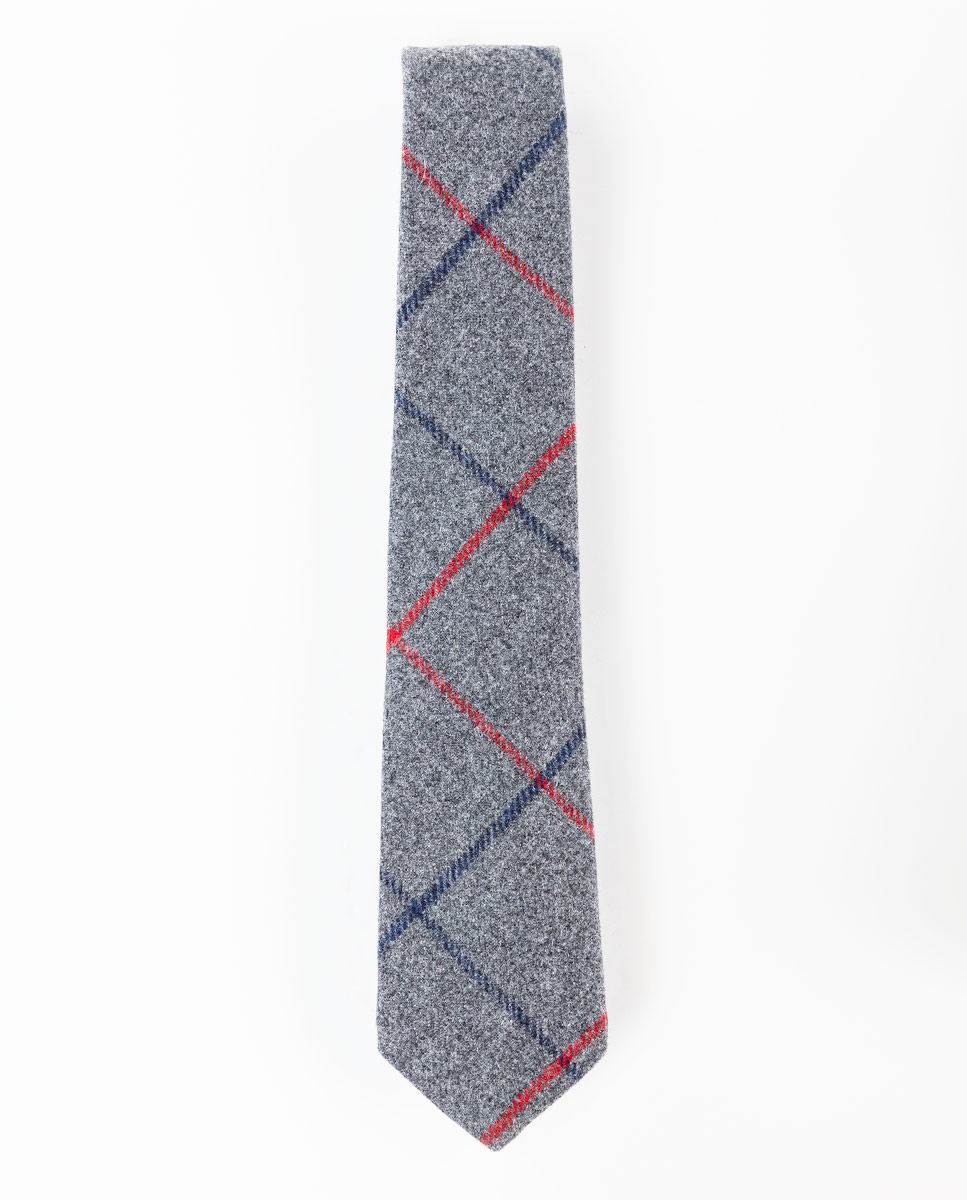 Navy and Grey Windowpane Check Wool Tie