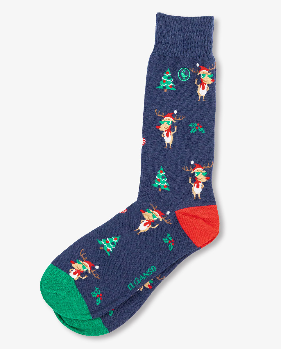 Navy Christmas Reindeer Socks