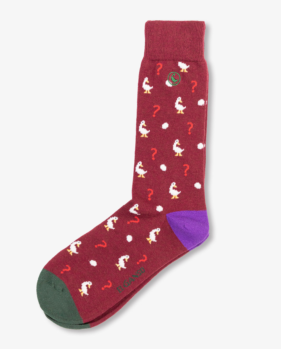 Calcetín Interrogaciones Gansos Algodón Granate