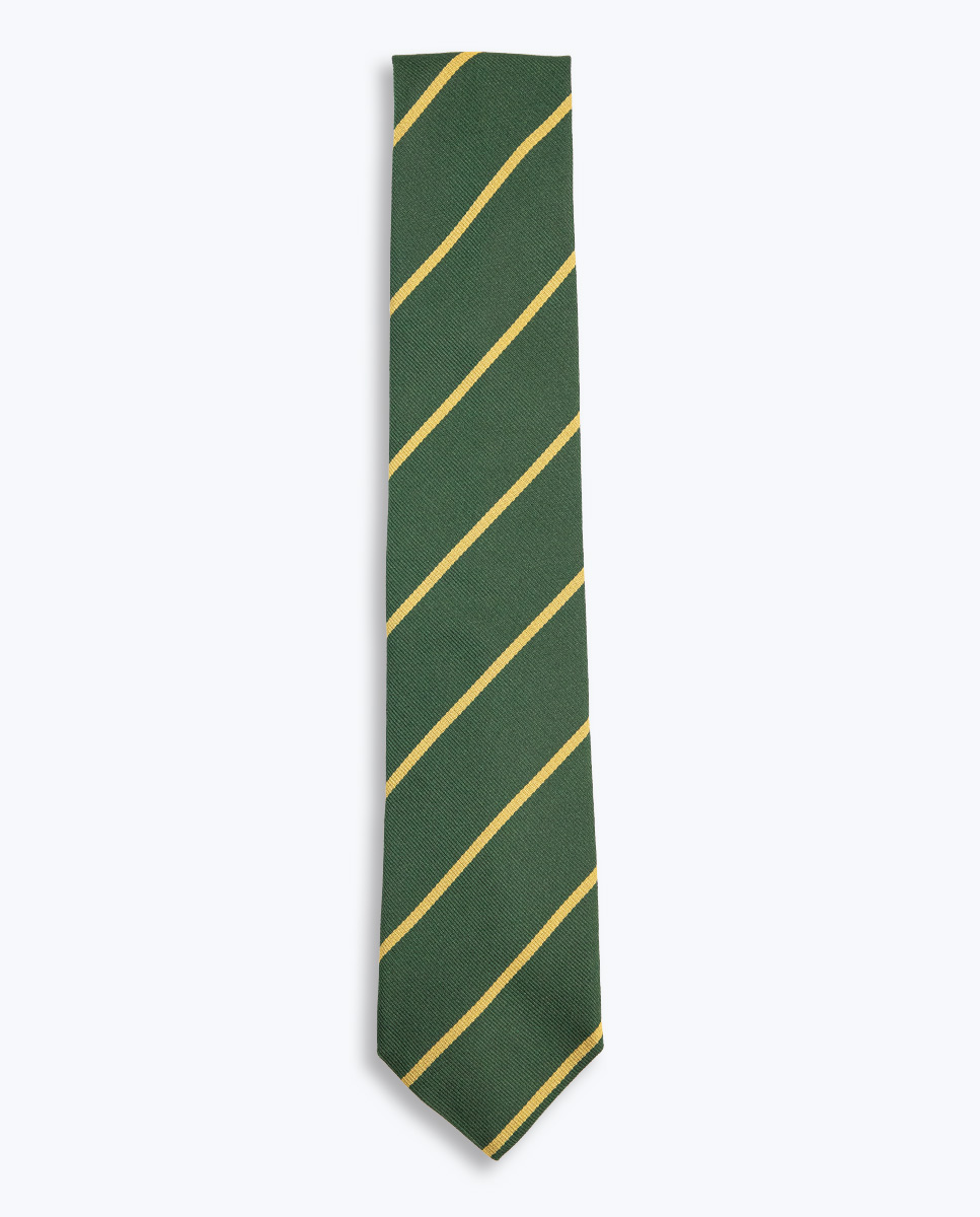 Green Regimental Tie W Yellow Stripe