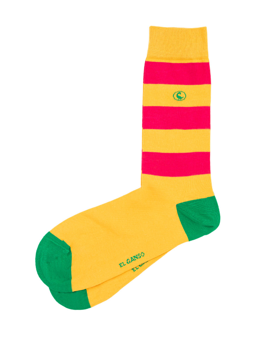 Calcetin Rayas Amarillo Rosa