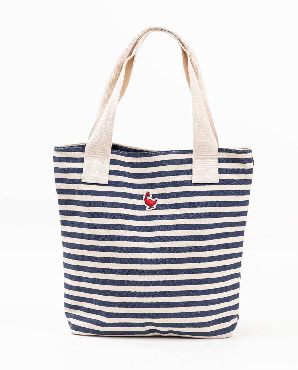 Navy Striped Canvas Tote Bag