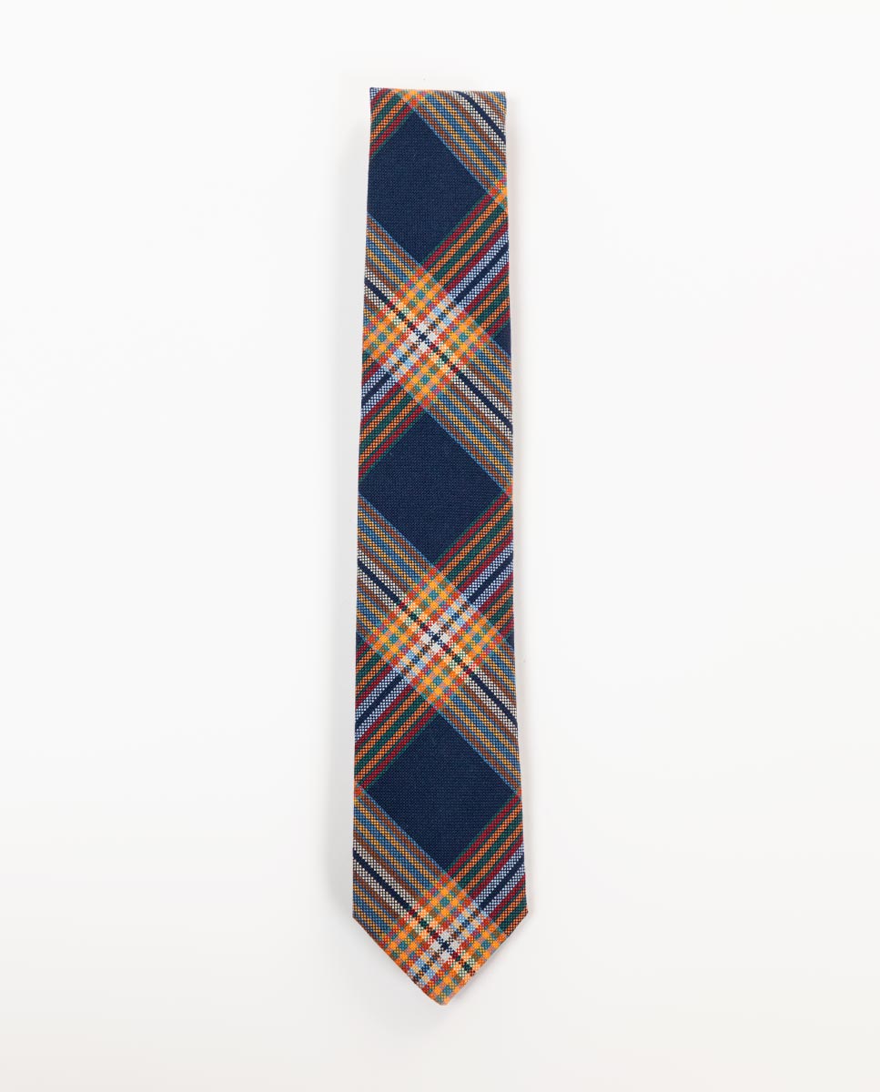 Blue Multicolour Check Tie