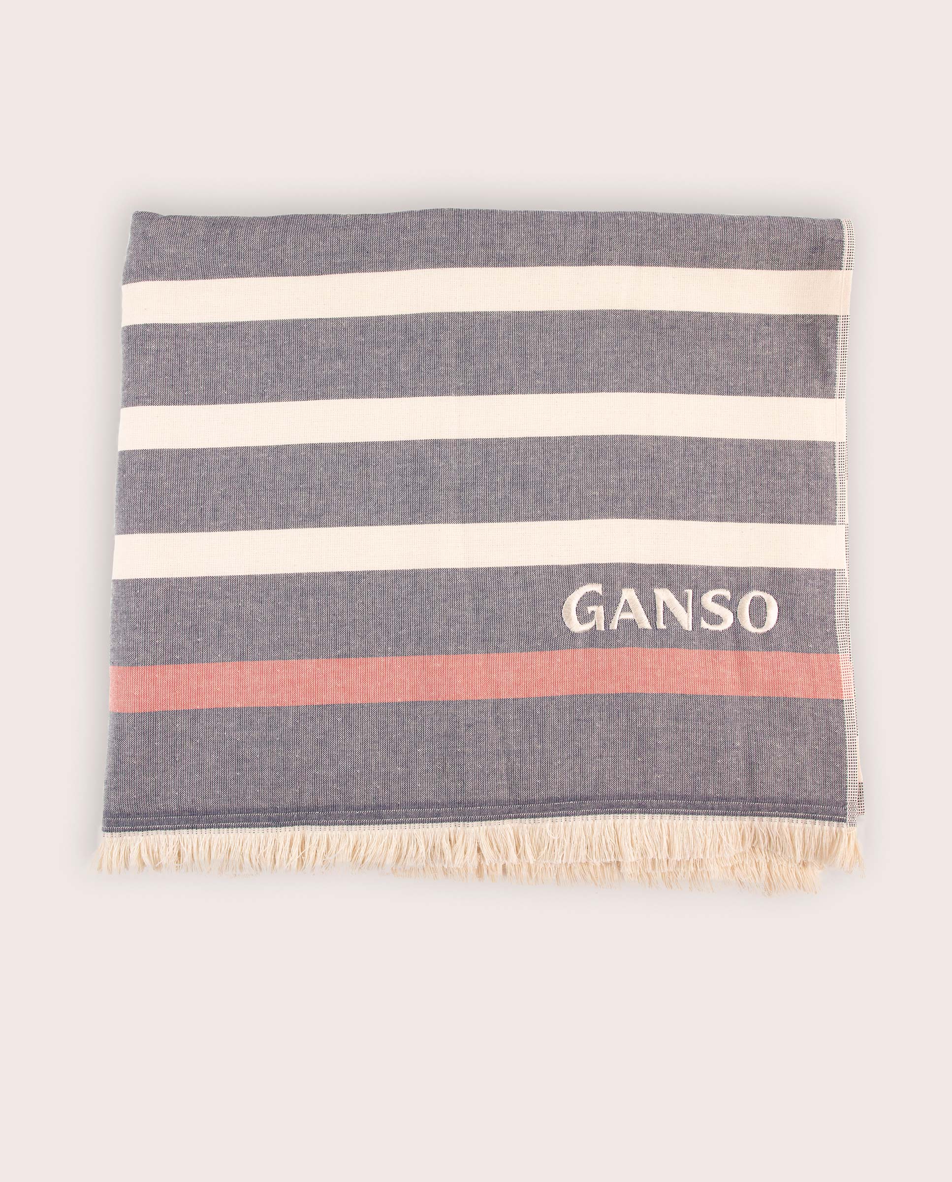 Ecru Navy Striped Towel   