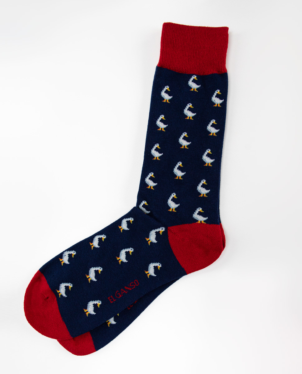 Navy Cotton Socks W Geese