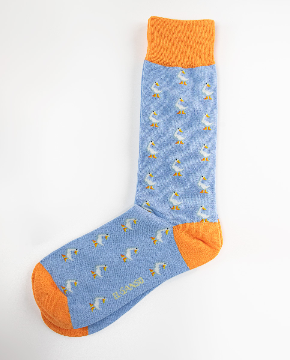 Blue Cotton Socks W Geese