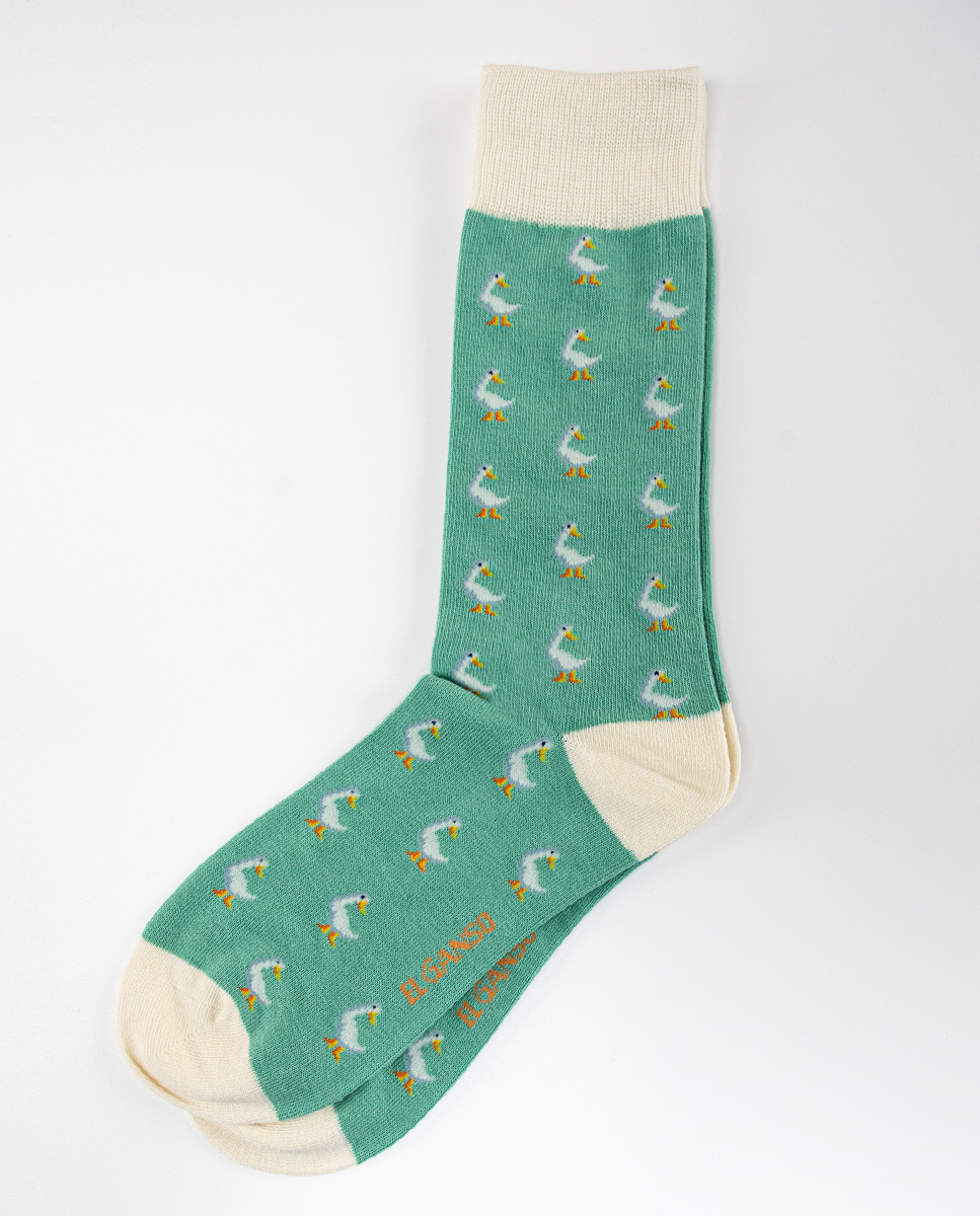 Green Cotton Socks W Geese