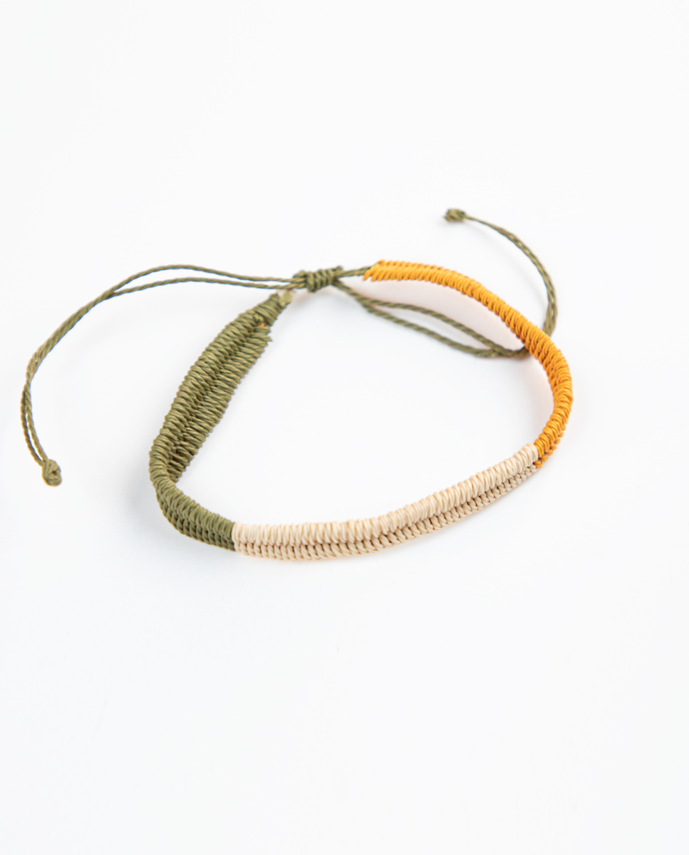 Tricoloured Mustard Cream Khaki Bracelet
