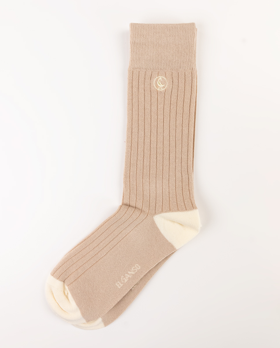 Ribbed Beige Cotton Socks