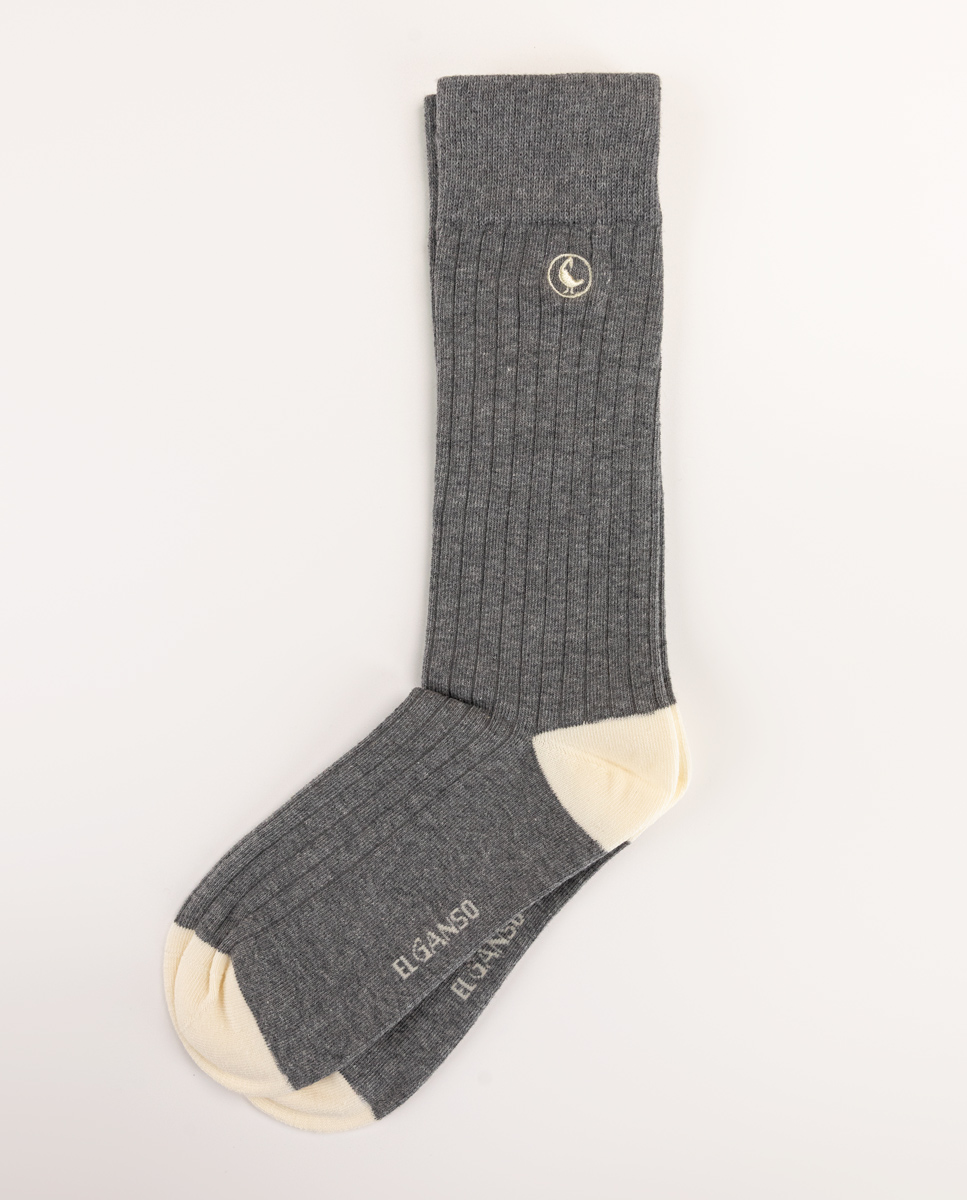 Ribbed Grey Melange Cotton Socks
