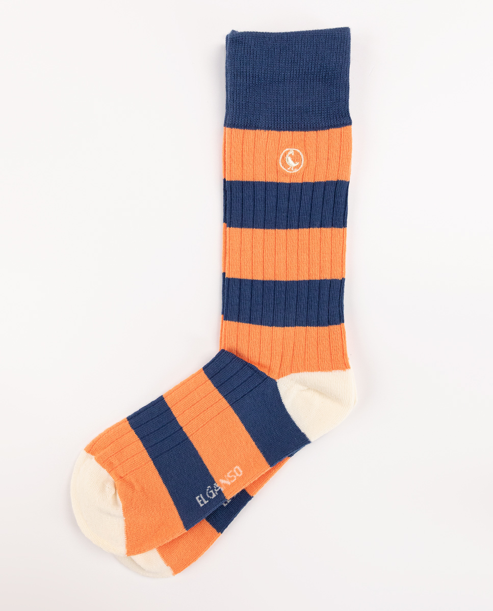Ribbed Orange Cotton Socks W Stripes