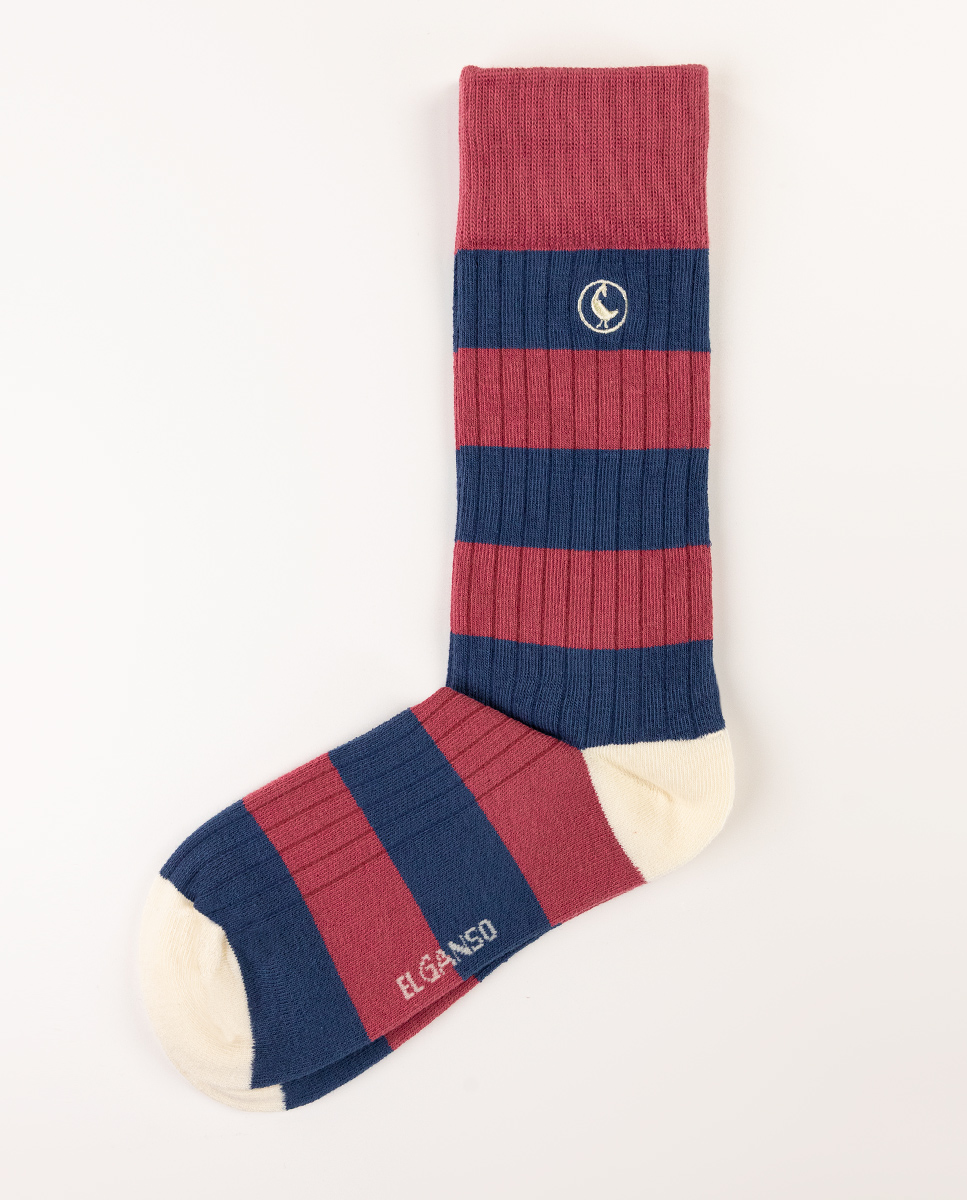 Ribbed Navy Cotton Socks W Stripes
