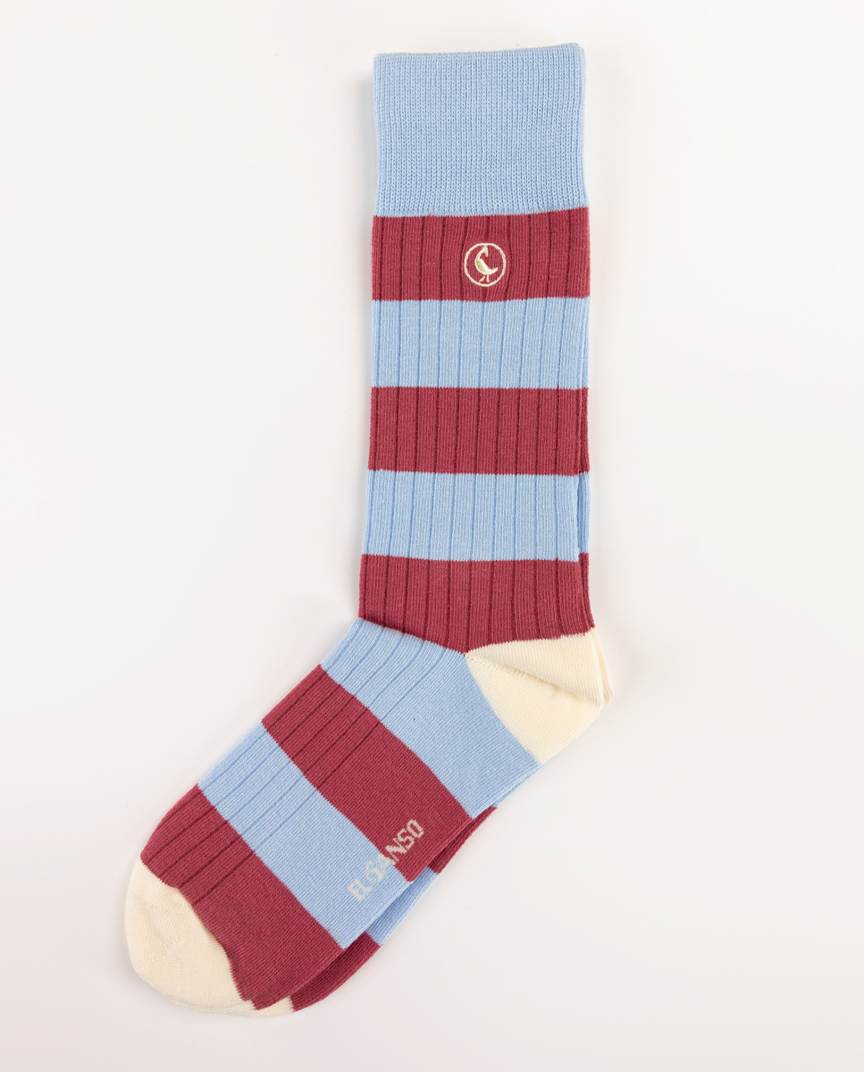 Ribbed Red Cotton Socks W Stripes