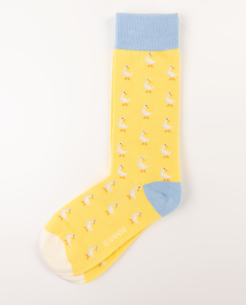 Yellow Cotton Socks W Geese