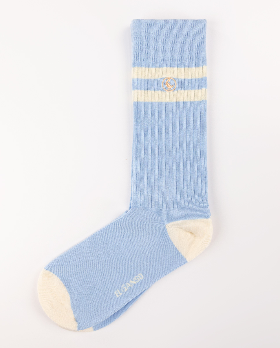 Blue Striped Cotton Midi Socks