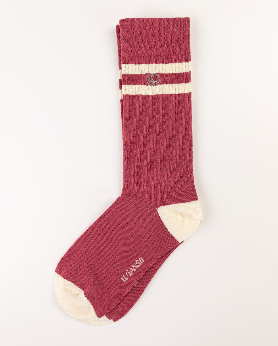 Calcetín Algodón Midi Rojo Rayas