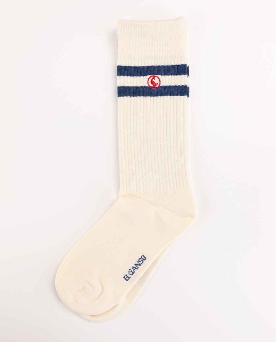 Cream Striped Cotton Midi Socks