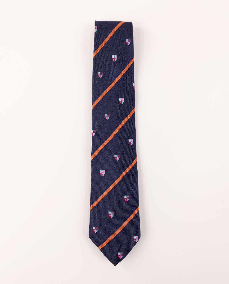 Orange Striped Tie W Crest Motif
