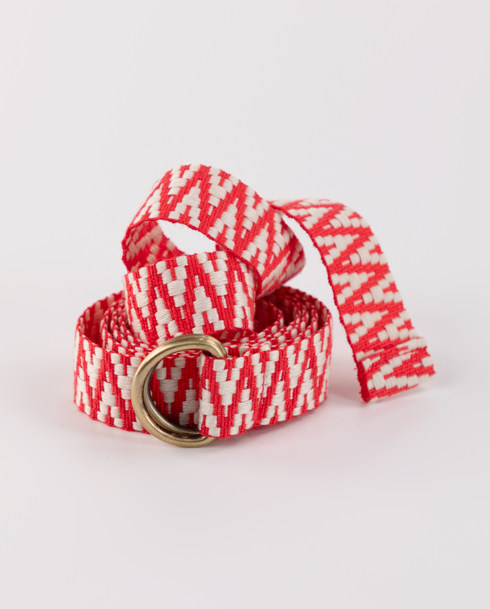 Cinturón Hebilla Trenzado Zigzag Rojo