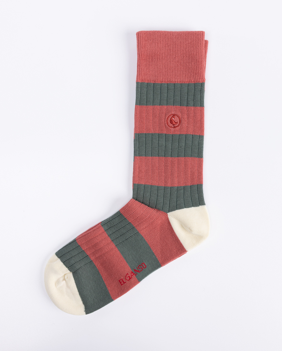 Calcetín Algodón Canalé Rayas Rojo